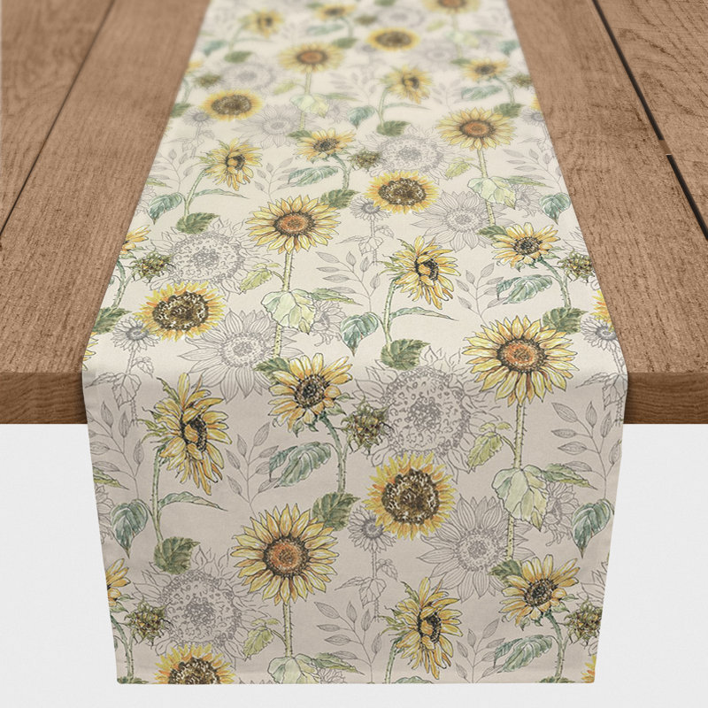 Rectangular Floral Table Runner, 72" x 16", Cream