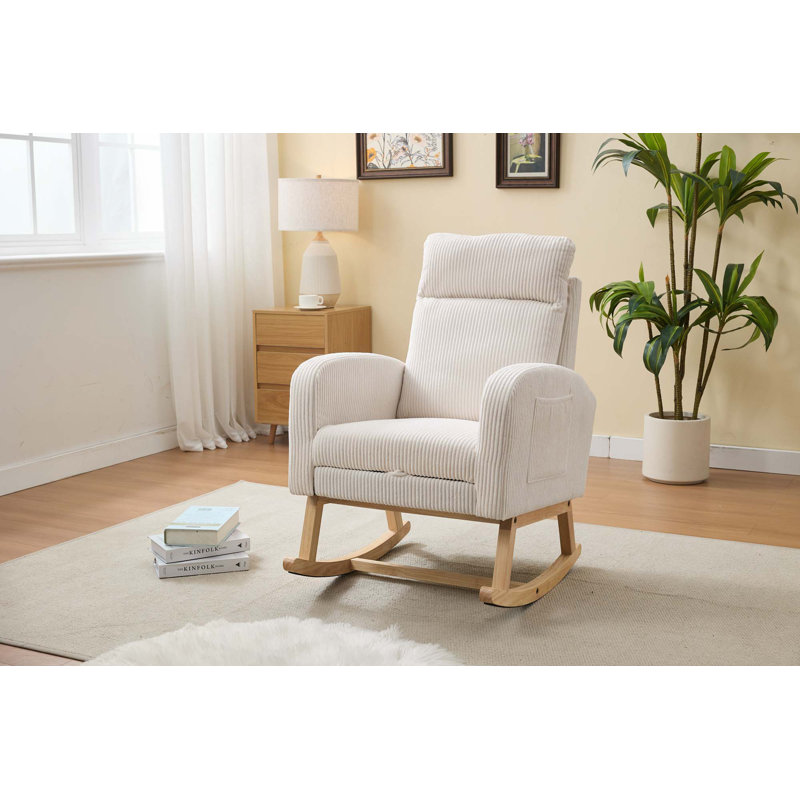 Chaise berçante avec pieds en bois massif, Crème, crème