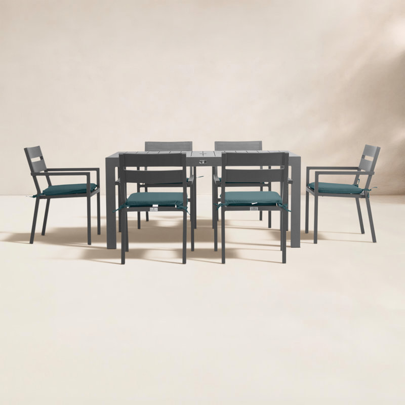 Pacifica Rectangular 6 - Person 63" L Aluminum Dining Set, Canvas Regatta Sunbrella® Canvas, Slate