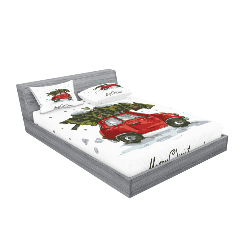 Drap-housse et coussin décoratif Ambesonne Christmas, vert vermillon, Ensemble de draps pour très grand lit californien
