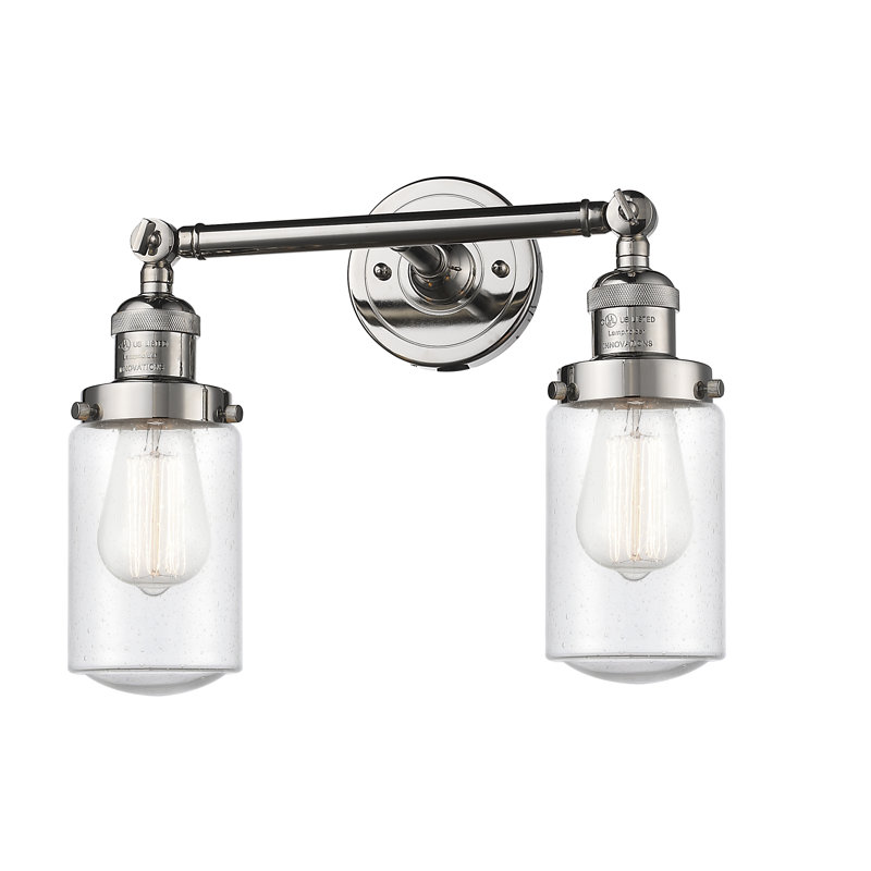 Éclairage pour salle de bain 2 lumières Saroyan, Grainé, Nickel poli, Ampoule incandescente rétro de 60 watts