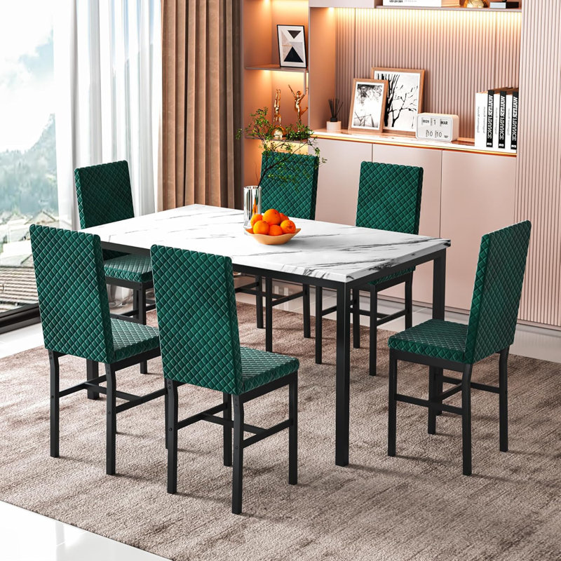 Ensemble de table et chaises Ellice, Blanc, Vert / noir