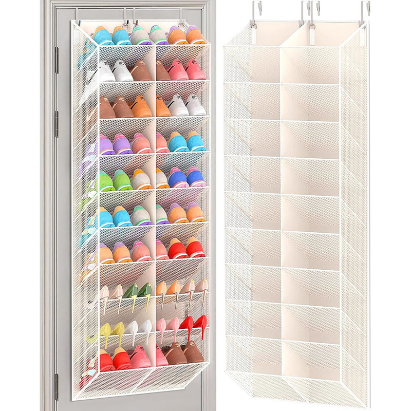 Range-chaussures 20 à 30 paires - Range-chaussures suspendu à 10 niveaux avec poches respirantes pour espadrilles, bottes et talons hauts, beige