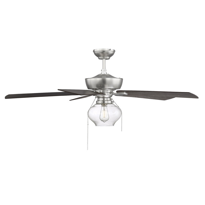 Donovan 52" Inola 5 - Blade Standard Ceiling Fan in Brushed Nickel with Pull Chain and Light Kit Included, Brushed Nickel