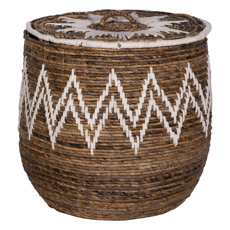 Handwoven Banana Leaf and Cotton Round Storage Baskets, Set of 2