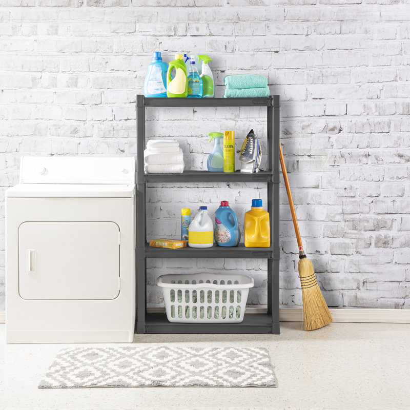 Flat Gray 4-Shelf Durable Plastic Storage Unit, 6 Pack