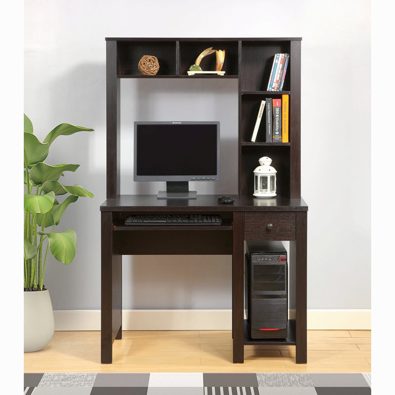 Bureau d'étudiant avec huche Bureau à domicile l 39 po Bureau d'écriture compact Bureau d'ordinateur portable Tiroir de clavier espresso