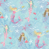 Tiny Tots 2 Glittery Mermaids Design 33' L x 21" W Wallpaper Roll