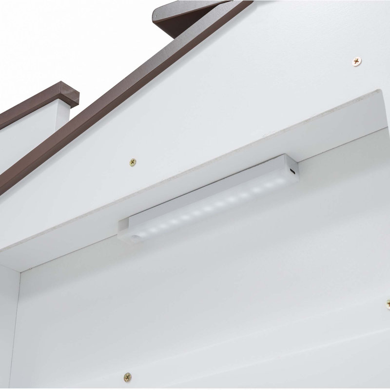 Lit plateforme en bois avec rangement à DEL et rangement intégré, Simple, Blanc