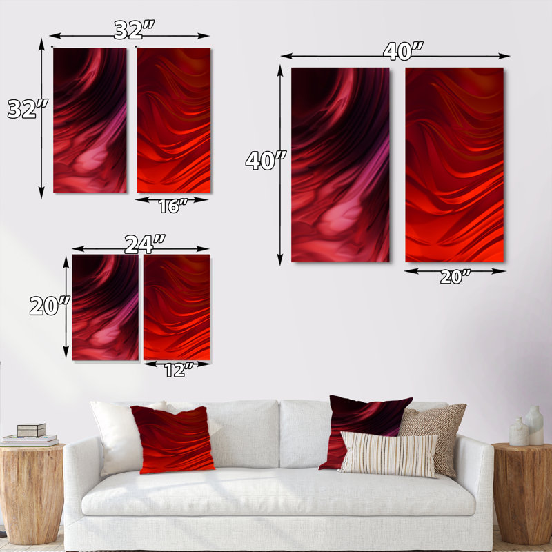 "Abstract Red Wave", ensemble de 2 photographies sur toile, Toile tendue, H 20 po x l 24 po x P 1 po
