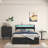 Bed Frame with 8 Storage Drawers, LED Headboard with Charging Station, Metal Platform Bed Frame, No Box Spring Needed, Noise-Free, Stable and Solid, BLACK-2029645843-2025908275