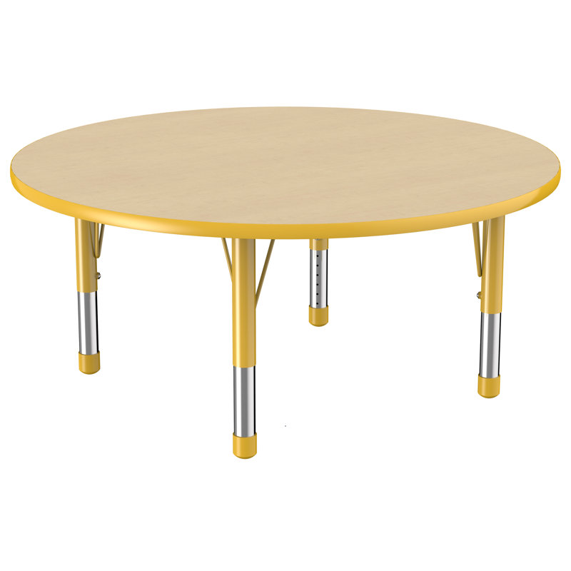 Table ronde à hauteur réglable, 48", Érable / jaune, Épais