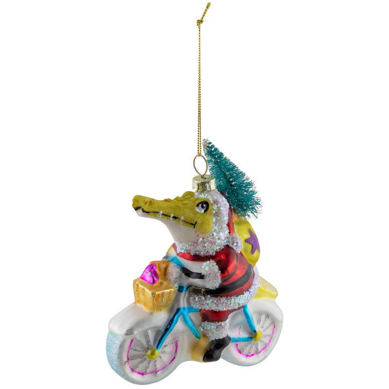 Crocodile Santa Glass Christmas Ornament - 4.25"
