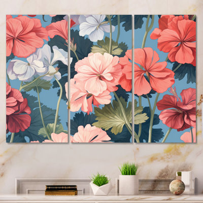 Ensemble de décorations murales en métal corail et géraniums - géraniums