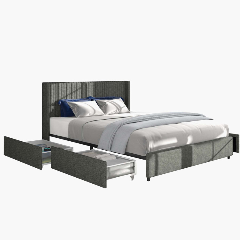 Upholstered Storage Bed, Gray, Queen