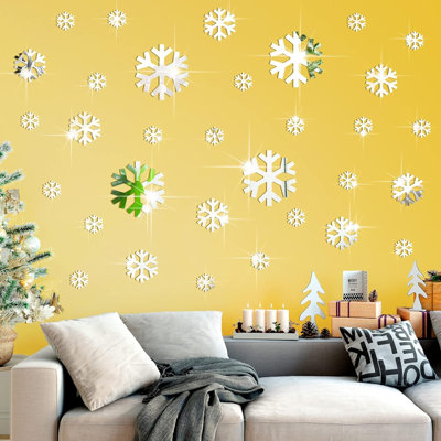 30 pièces autocollants de flocons de neige d'hiver en acrylique miroir 3D autocollant mural flocons de neige décoration murale adhésifs amovibles de flocons de neige pour l'hiver et les accessoires de bricolage