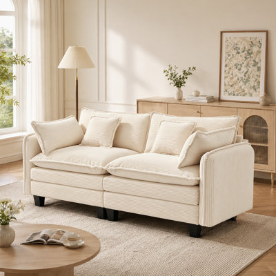 81" Corduroy Upholstered Square Arm Loveseat Sofa with Memory Foam Cushions and Pocketed Coil Springs