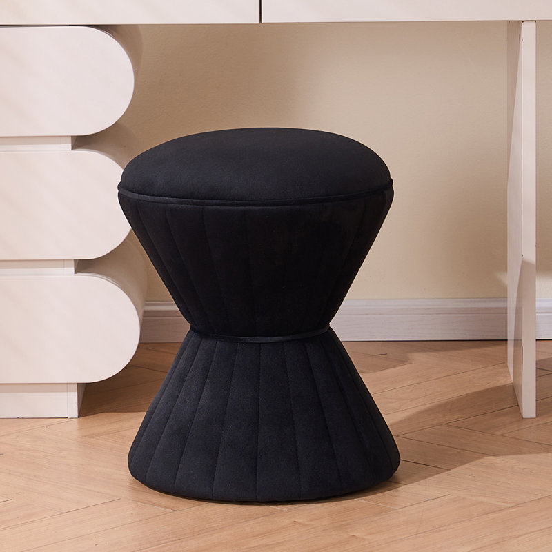  Konsta Tufted Accent Stool Vanity Ottoman, Black