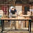 Manufactured Wood Top Height-Adjustable Workbench with Wheels-2035465143