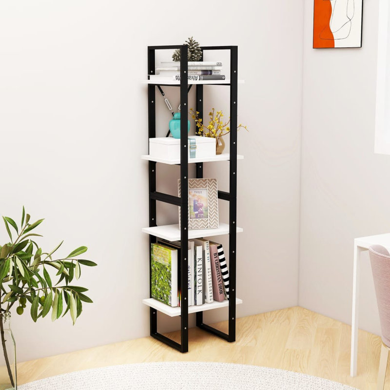 Bibliothèque vidaXL Bibliothèque en bois de pin massif et métal, H 55,1 po x l 15,7 po x P 11,8 po, Blanc