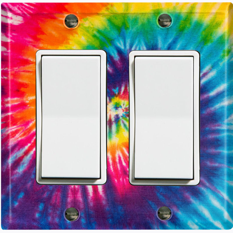 Metal Light Switch Plate Outlet Cover (Colorful Tie Die - Double Rocker)