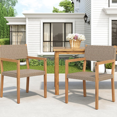 Outdoor Dining Chair , 2 Pieces, Wood Frame, Multi Brown Pe , Patio Entertaining, Long - Lasting Quality Of 2, Wood, To Harsh Conditions, Comfortable Seating