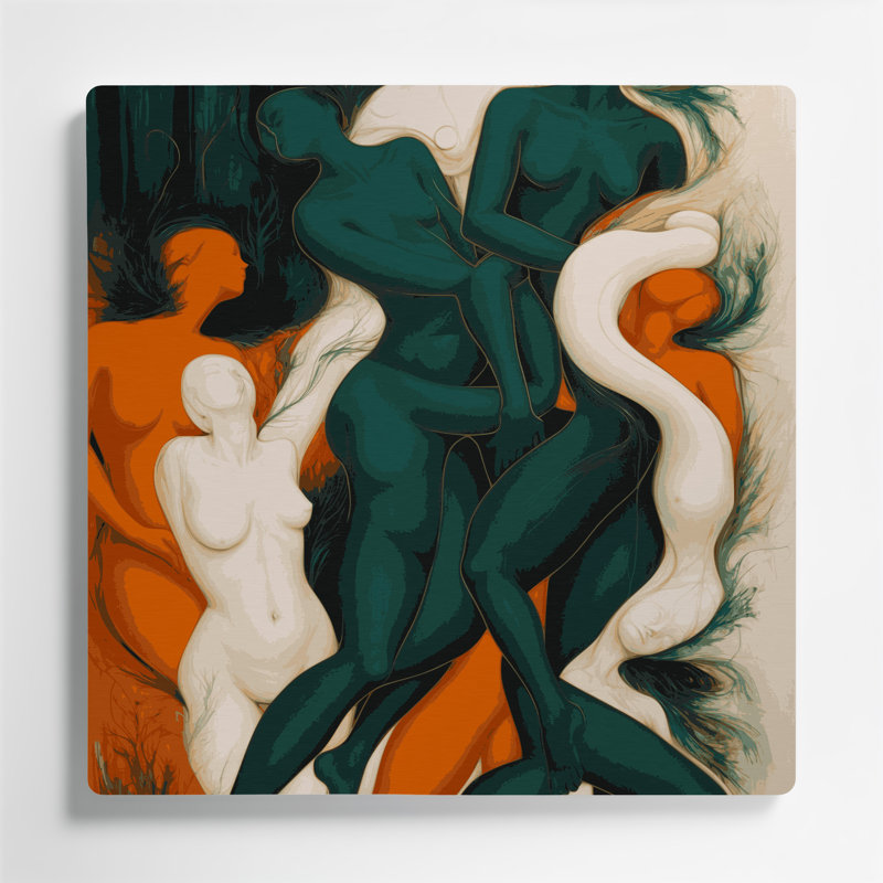 Abstrait art figuratif vert en métal 70, 16" H x 16" W