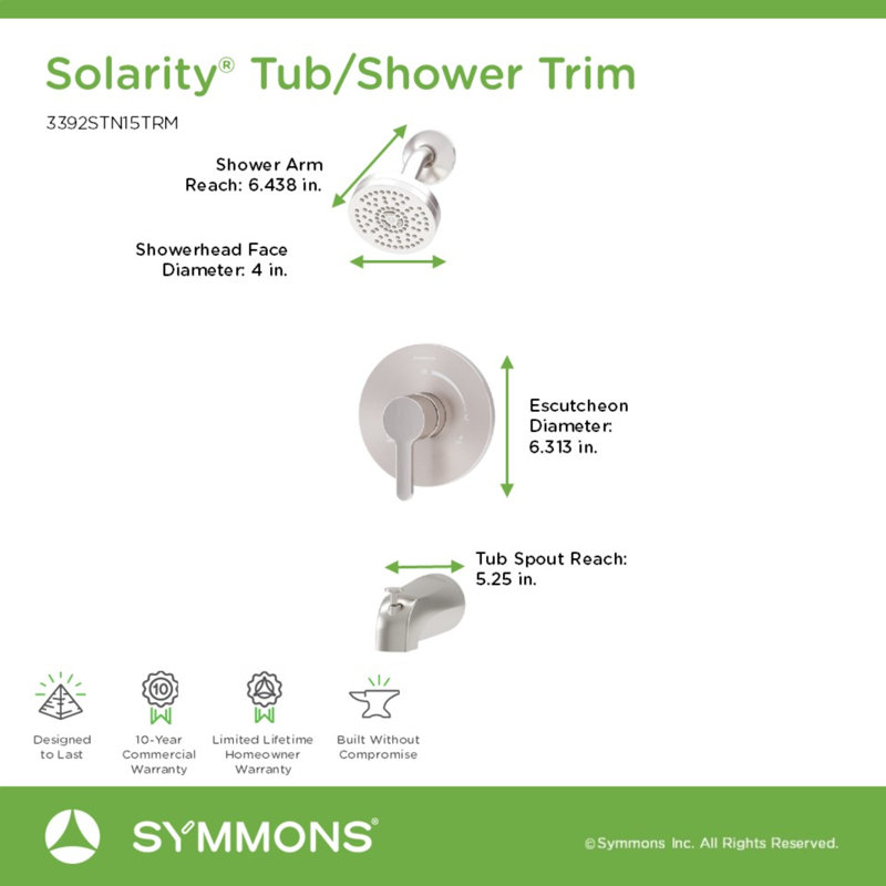 Solarity Hydromersion Single Handle Tub And Shower Faucet Trim Kit (Valve Not Included), Satin Nickel