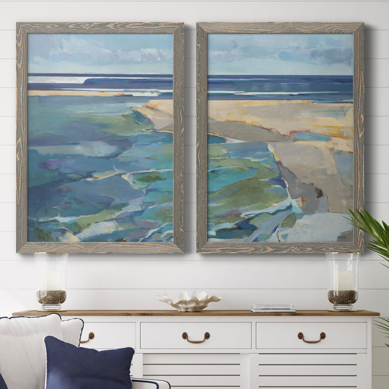 Breakwater - Ensemble de 2 reproductions d'art sur toile encadrées, H 31,5 po x l 47 po x P 1,5 po, Encadré gris