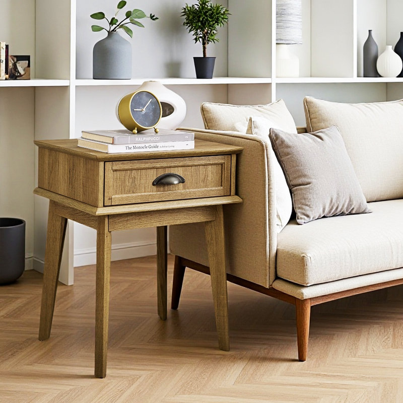 Cabral End Table with Storage - Nightstand with Drawer, Living Room, Natural