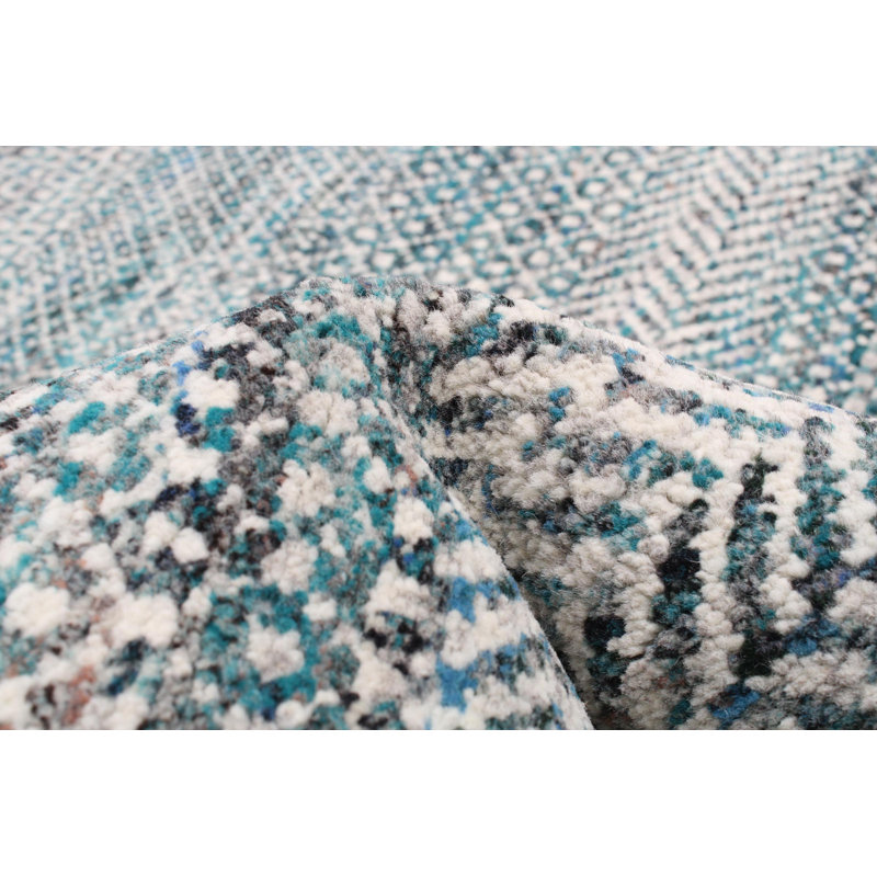 Tapis sarcelle ombre en soie 5 pi 0 po x 7 pi 1 po