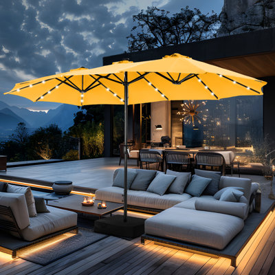 Yuliana 180'' x 108'' Rectangular Lighted Market Umbrella with Base