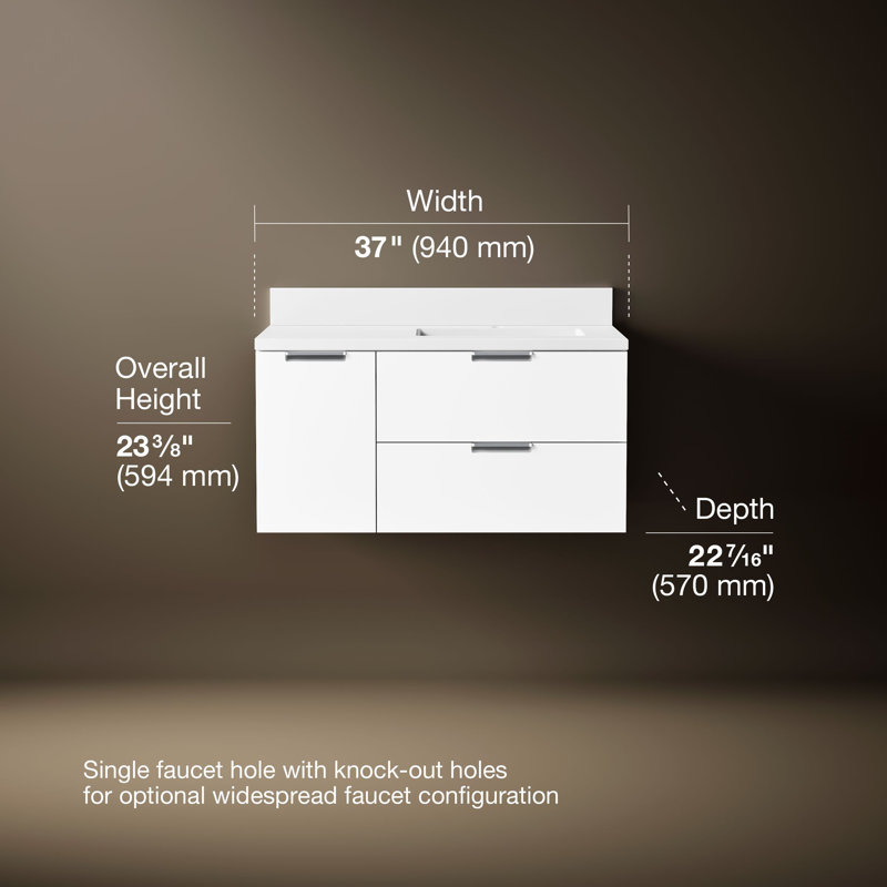 Maxstow 36 In. Wall-Hung Bathroom Vanity Cabinet With Sink And Quartz Top, White
