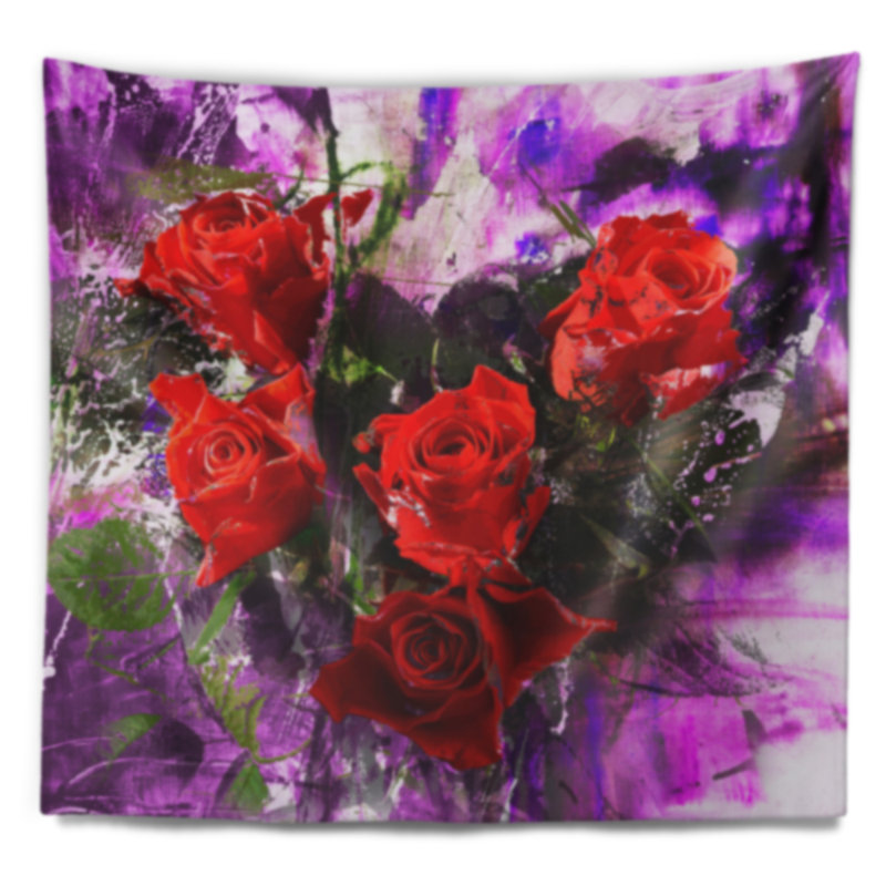 Tapisserie florale avec cinq roses, H 32 po x l 39 po