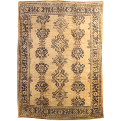 Tapis unique de style chameau / brun / mauve 8 pi 9 po x 11 pi 9 po années 1930