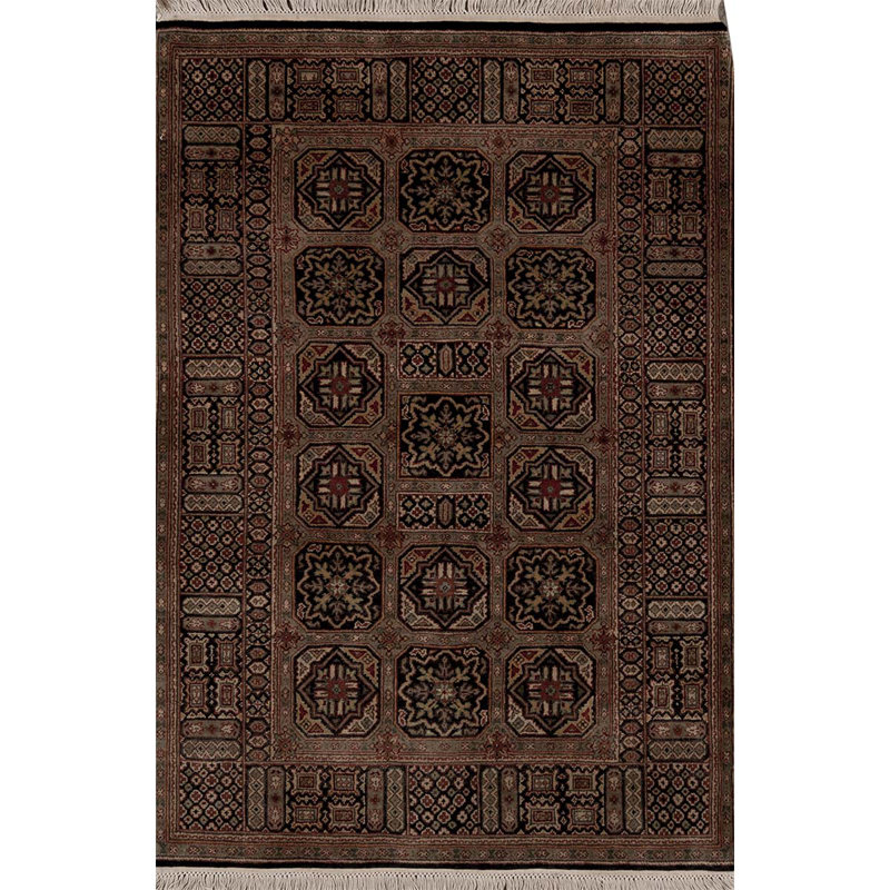 Hand-Knotted High-Quality Black and Black Area Rug