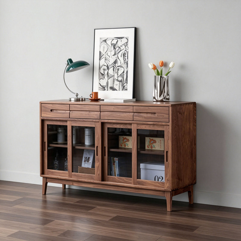 Buffet simple en bois de noyer noir, 35.43" H x 55.11" W x 15.74" D