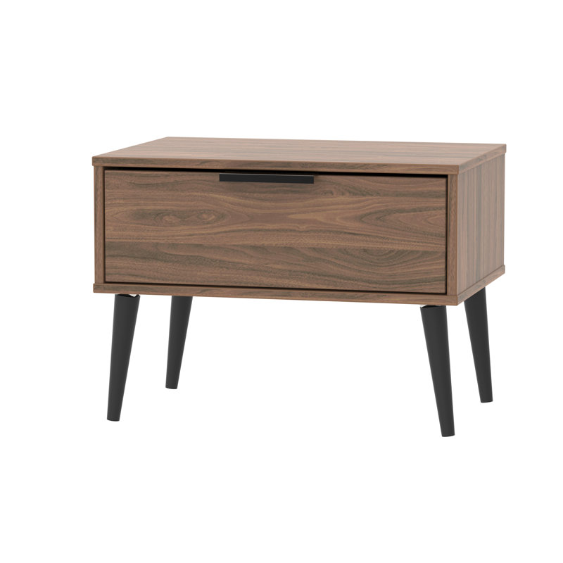 Fully Assembled Euart 1 Drawer Bedside Table, Black/Carini Walnut