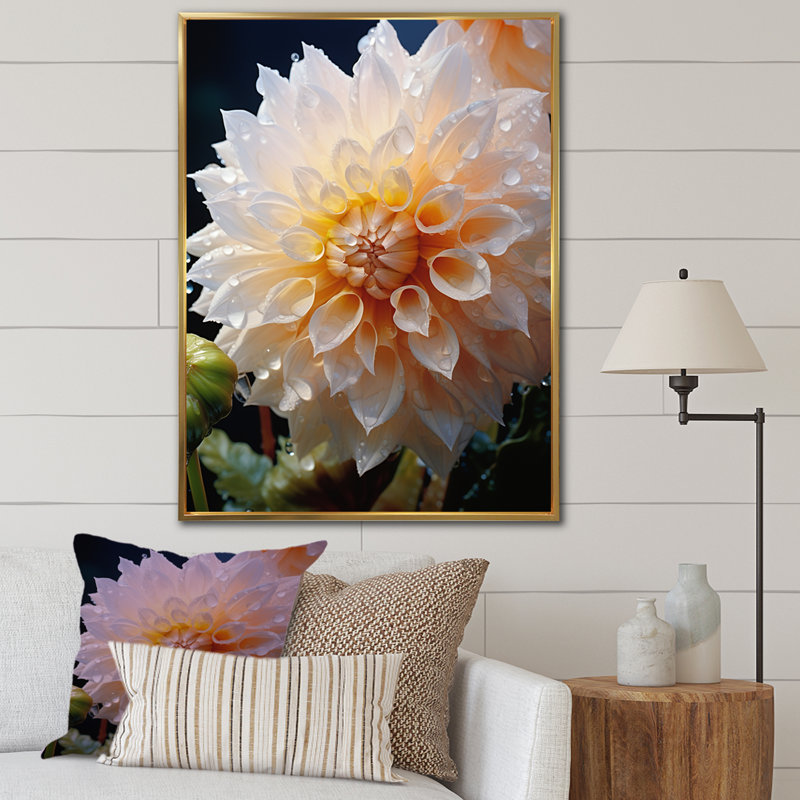 Sérénade florale orange sur toile, H 20 po x l 12 po x P 1 po, Cadre flottant doré