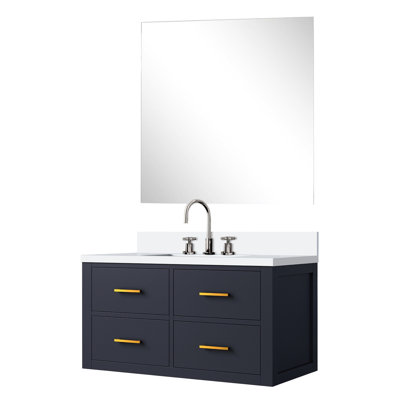 Blue 36 In. W X 22 D Vanity With White Quartz Countertop And Faucet Countertop, Faucet, Included 34 Mirror