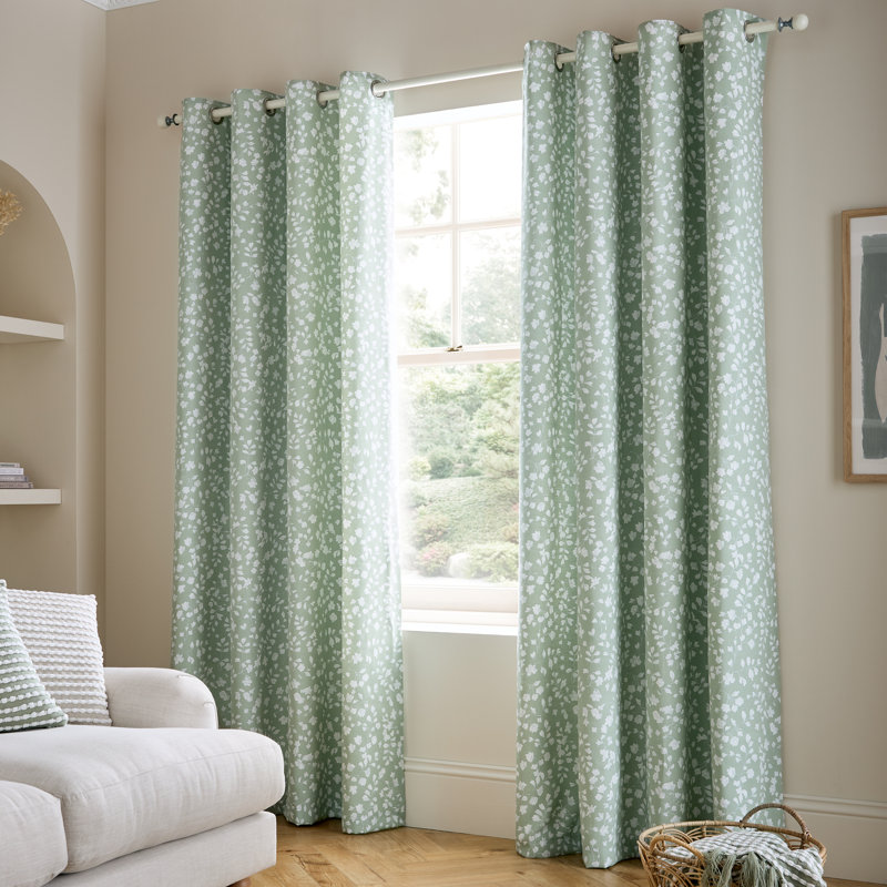 Arla Floral Lined Eyelet Curtains, 66 x 90 Inch