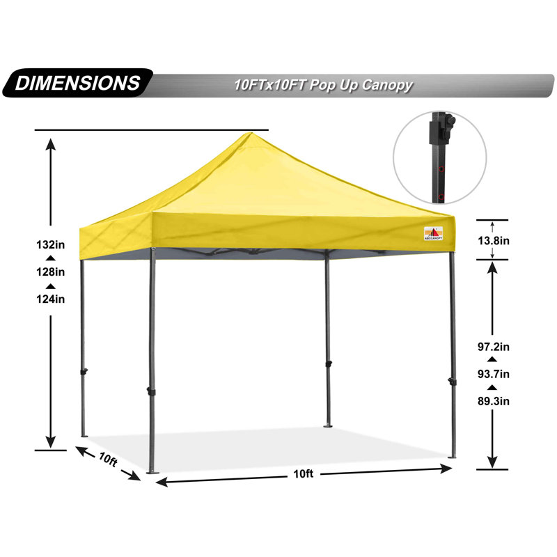 Commercial 10 Ft. W x 10 Ft. D Metal Pop-Up Canopy The Pop Up Canopies, Yellow