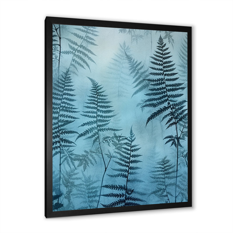 Fougère bleue II - art mural floral, salon, Cadre photo noir, H 32 po x l 24 po x P 1 po