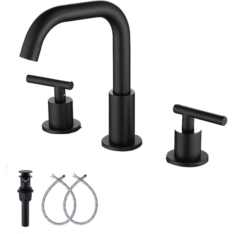Robinet de salle de bain à large entraxe avec bonde, Noir mat