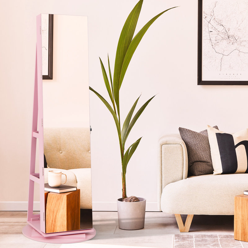 Armoire à bijoux pivotante à 360 ° 3 modes DEL verrouillables , Rose