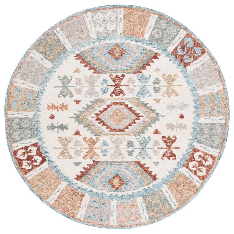 Moroccan Handmade Tufted Wool/Cotton Area Rug in Ivory/Blue, Round 6'