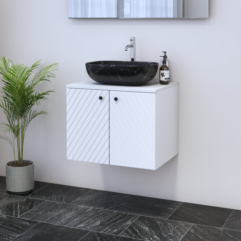 Karaya 23.6'' Single Bathroom Vanity with Top, White, Black