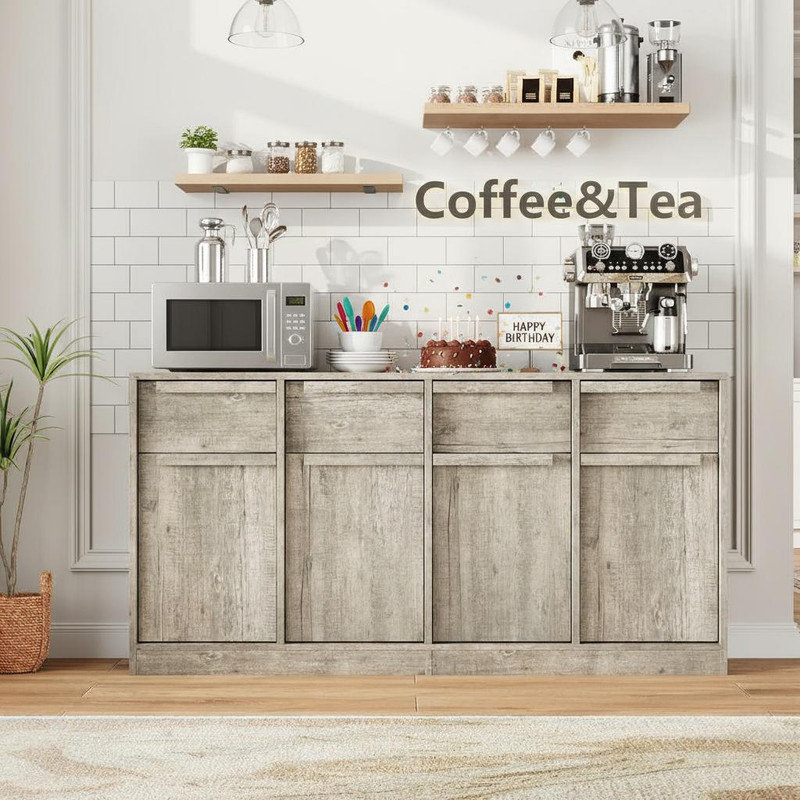 Sideboard Buffet Cabinet with 4 Drawers,31.5 in Large Coffee Storage Cabinet, Modern Storage Buffet Table for Kitchen, Dining Room, Living Room