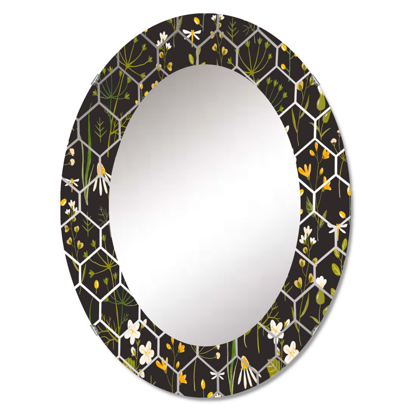 Fleurs abstraites sauvages dans la prairie - Miroir mural moderne, 30 po x 20 po