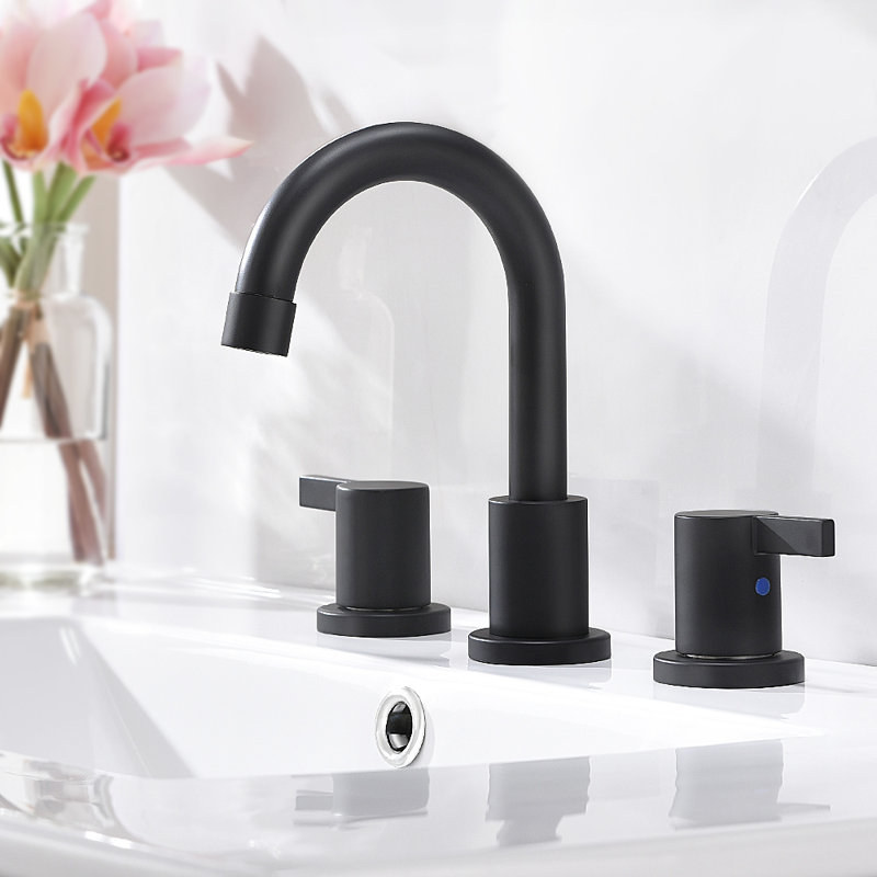Widespread 2-handle Bathroom Faucet with Drain Assembly, Matte Black